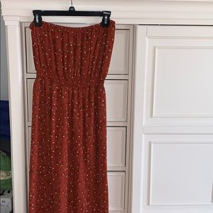 Forever 21 Orange Flower Strapless Jumpsuit